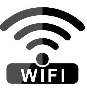 Symbole de connexion Wi-Fi avec l'inscription "WIFI" en dessous.
